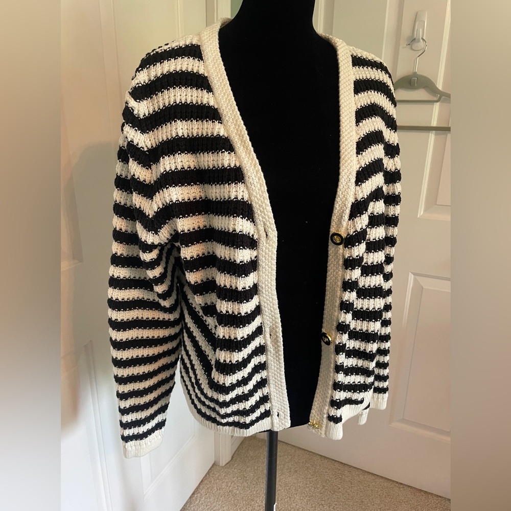 Lillusory Black and White Striped Cardigan - Large